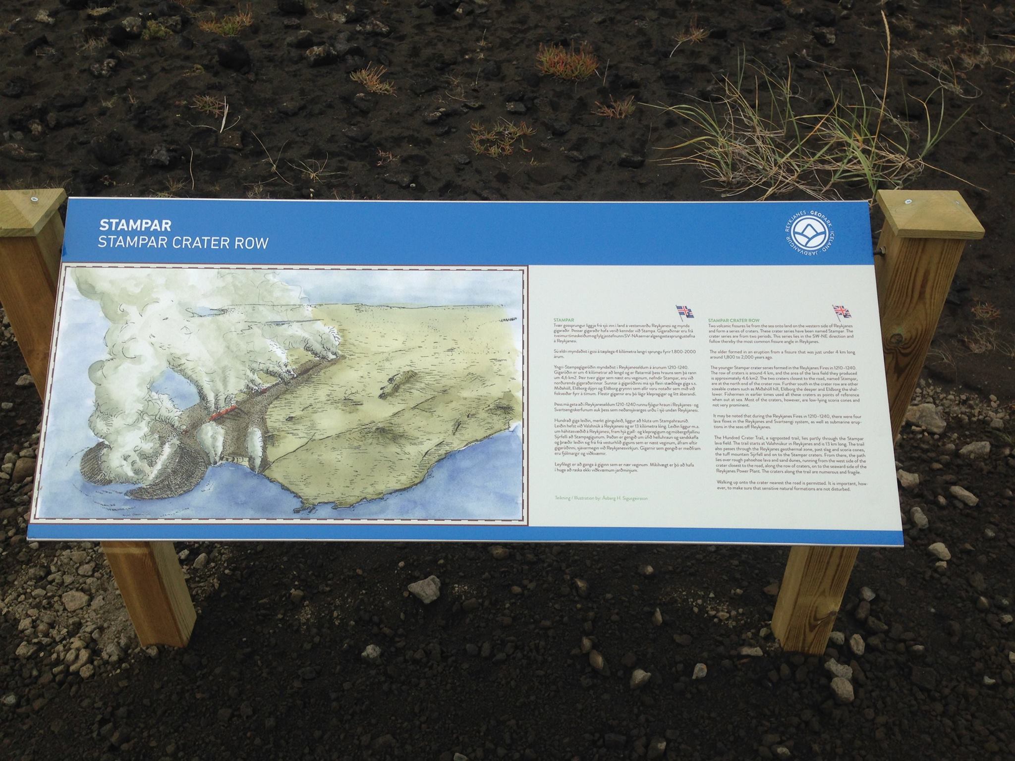 Skilti við Stampana á Reykjanesi Skilti við Stampana á Reykjanesi