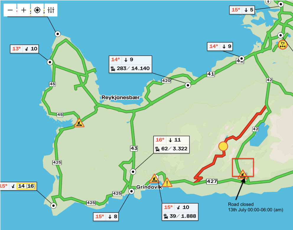 Road no. 42 from Seltún to road no. 427 closed between 00:00 and 06:00 on the 13th of July.
