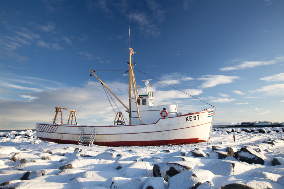 The boat outside Duus Cultural Center